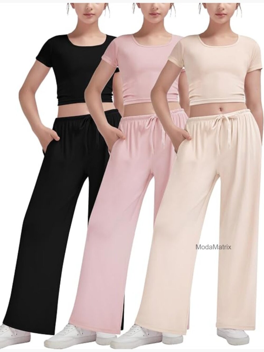 Girls 2 Piece Crop Top and Wide Leg Pants Set 3 Pack